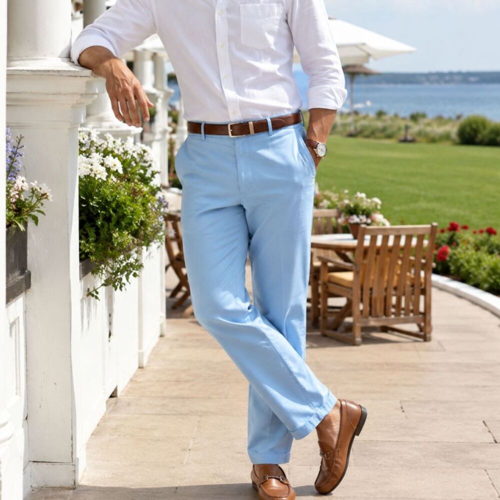 IZOD Saltwater Blue Stretch Chino Pants Men’s 40x30 Straight Coastal Preppy